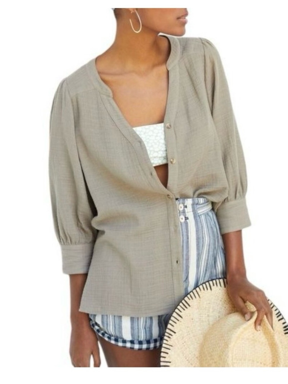 Anthropologie Porridge Taupe gauzy Tunic button down sz XL NWT